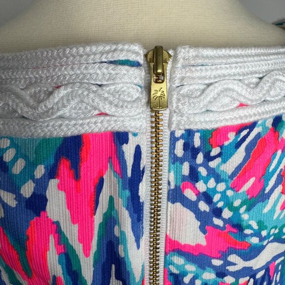 Lilly Pulitzer Sleeveless Embroidered V-Neck Shift Dress Size 0 Cotton Pink/Blue - Picture 6 of 10